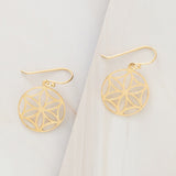 Emblem Jewelry Earrings Gold Tone Lucky Flower of Life Lace Disk Earrings