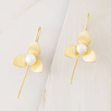 Emblem Jewelry Earrings Gold Tone Lucky Tiger Lily Flower Pearl Drop Earrings