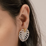 Monsterra Leaf Mother-of-Pearl Gemstone Stud Earrings