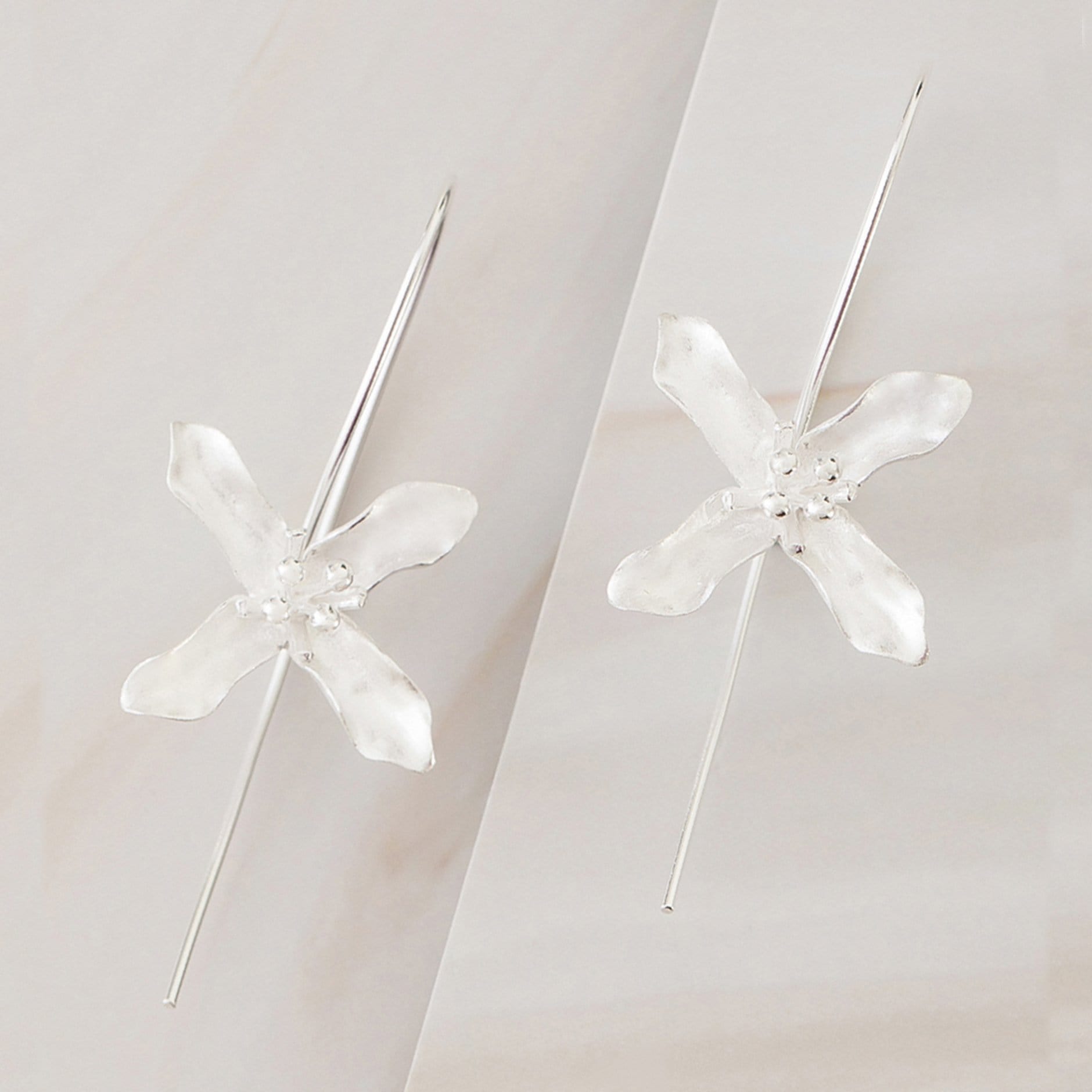 Emblem Jewelry Earrings Silver Tone Sweet Santan Flower Large Drop Earrings