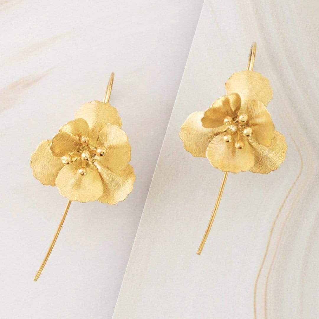 Emblem Jewelry Earrings Gold Tone Blooming Camellia Flower Drop Earrings