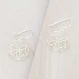 Emblem Jewelry Earrings Silver Tone Lucky Flower of Life Lace Disk Earrings
