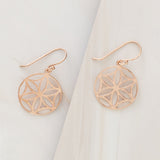 Emblem Jewelry Earrings Rose Gold Tone Lucky Flower of Life Lace Disk Earrings