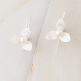 Emblem Jewelry Earrings Silver Tone Lucky Tiger Lily Flower Pearl Drop Earrings