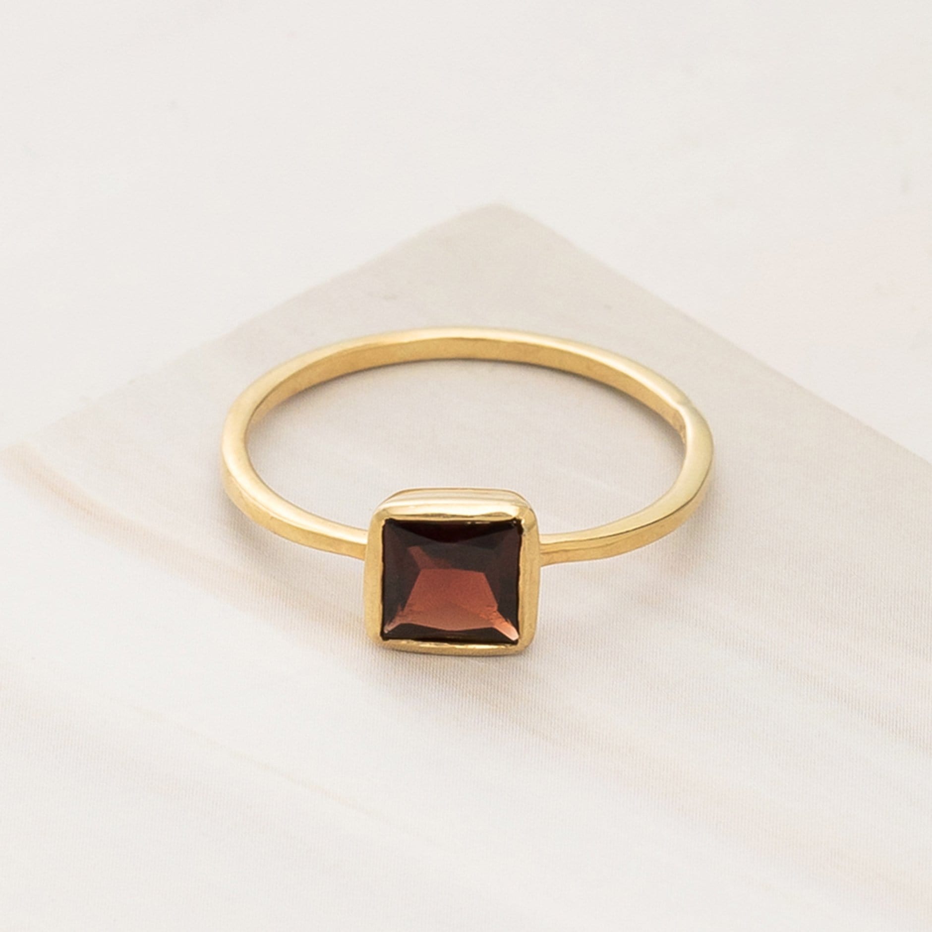 Emblem Jewelry Rings Red Garnet / Square Signature Candy Gemstone Stack Rings (Ring Size 4)