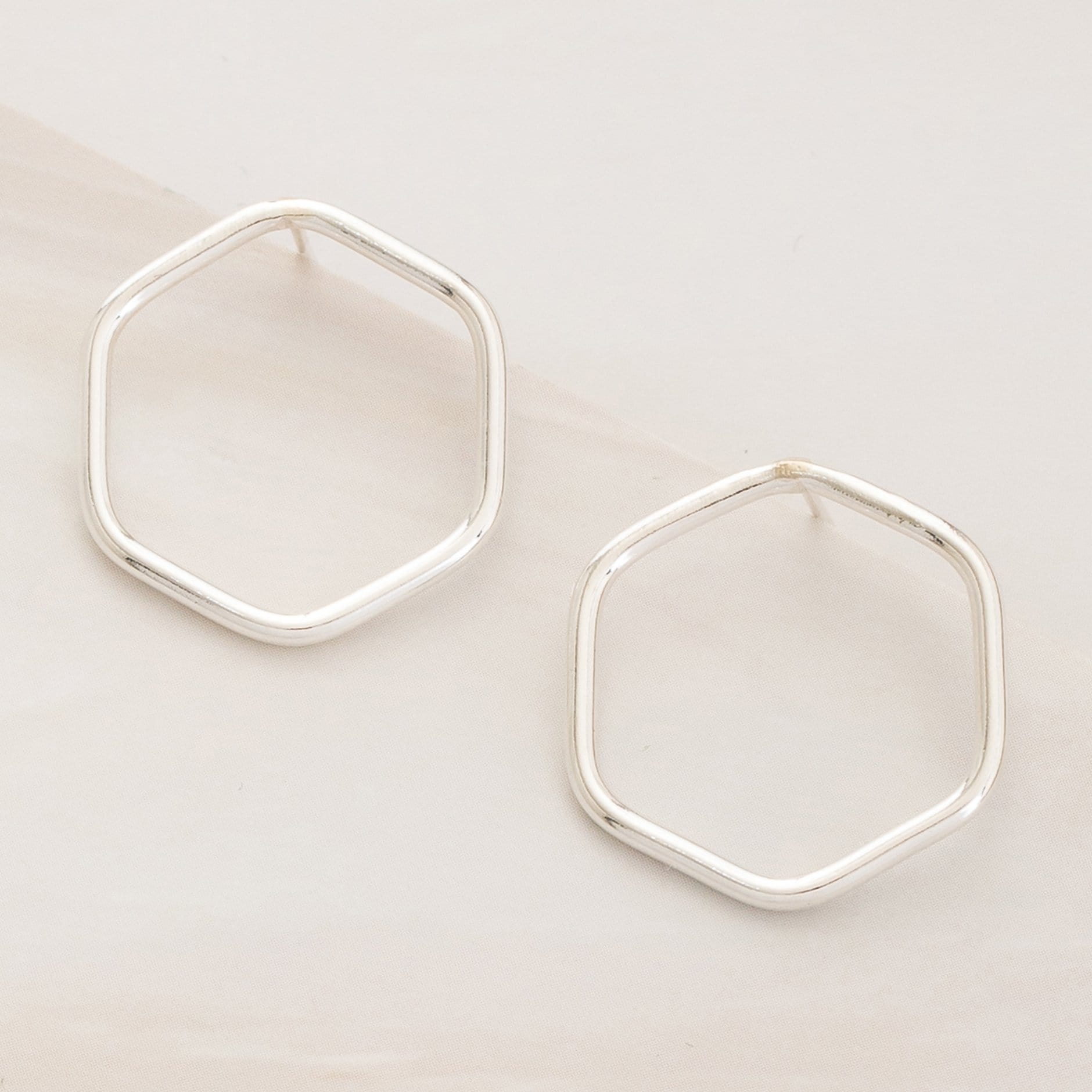 Emblem Jewelry Earrings Silver Tone Modern Geometry Hexagon Stud Earrings