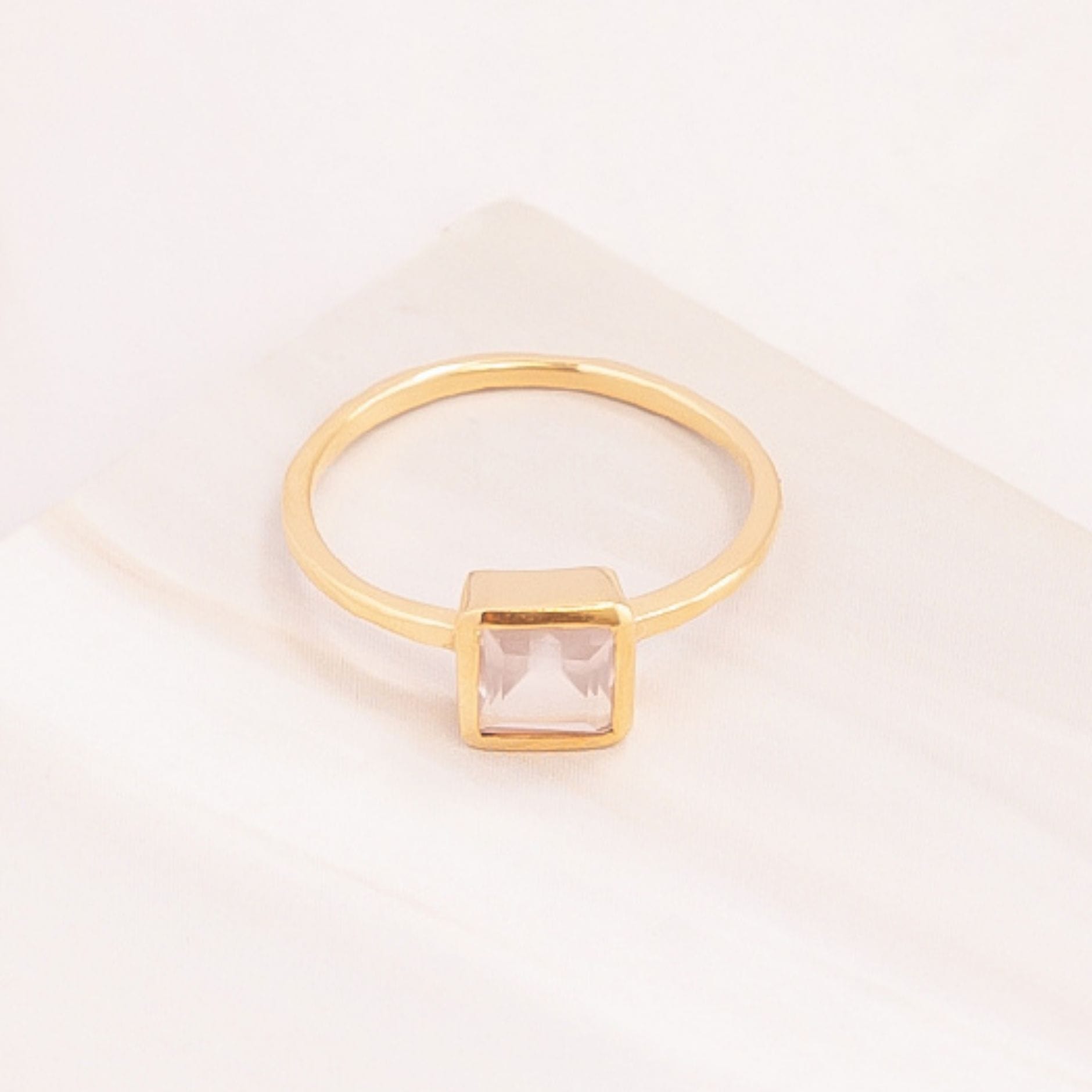 Emblem Jewelry Rings Rose Quartz / Square Signature Candy Gemstone Stack Rings (Ring Size 4)